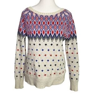 American Eagle Outfitters Nordic Print Sparkly Crew Neck Multicolor Sweater